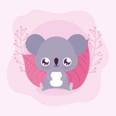 kawaii koala cartoon with leaves vector design © djvstock