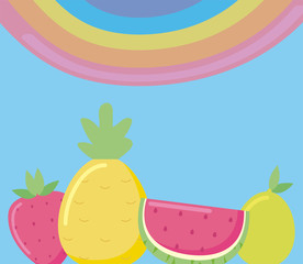 rainbow and fruits vector design