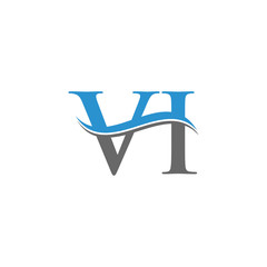 Initial VI Letter Linked Logo. Creative Letter VI Logo Vector With Blue and Grey Colors. VI Logo Design.