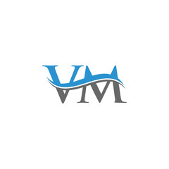 Initial VM Letter Linked Logo. Creative Letter VM Logo Vector With Blue and Grey Colors. VM Logo Design.