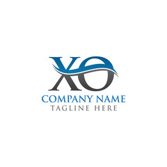Initial XO Letter Linked Logo. Creative Letter XO Logo Vector With Blue and Grey Colors. XO Logo Design.
