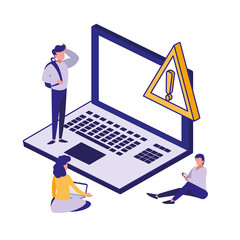 Laptop and people of security system vector design