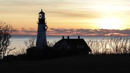 Lighthouse by the Atlantic Ocean in New England