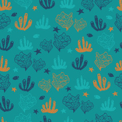 Vector aqua green coral pen sketch repeat pattern. Perfect for fabric, scrapbooking and wallpaper projects.