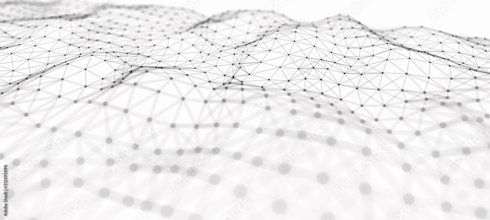 Aufkleber Futuristic abstract mesh. Wave with the connection of dots and lines. 3D rendering.