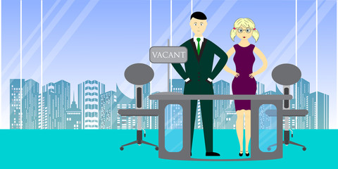 businessman and woman are hiring new staff. vacant place in an office. vector illustration.