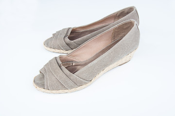 Shoes ladies canvas low heels sandals isolated