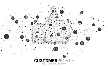 thumb up icon from dot connect line polygon network. concept of customer satisfaction , client rating and ranking.
