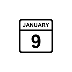 calendar - January 9 icon illustration isolated vector sign symbol
