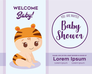 Baby shower invitation with baby cartoon vector design