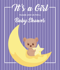 Baby shower invitation with bear cartoon vector design