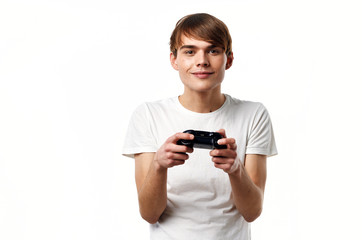 man with joystick playing video games
