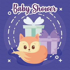 Baby shower invitation with fox cartoon vector design