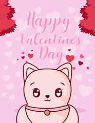 Cat cartoon and hearts of valentines day vector design
