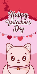 Cat cartoon and hearts of valentines day vector design