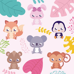 kawaii animals cartoons vector design