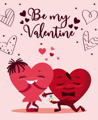 Female and male hearts cartoons couple of valentines day vector design
