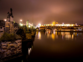Prague castle at Night from Charles bridge