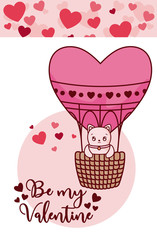 Cat cartoon inside hot air balloon of valentines day vector design