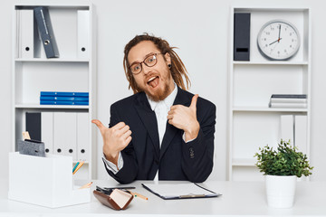 businesswoman talking on phone in office