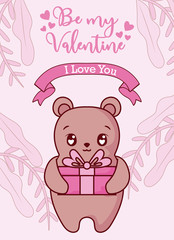 Bear cartoon with gift of valentines day vector design