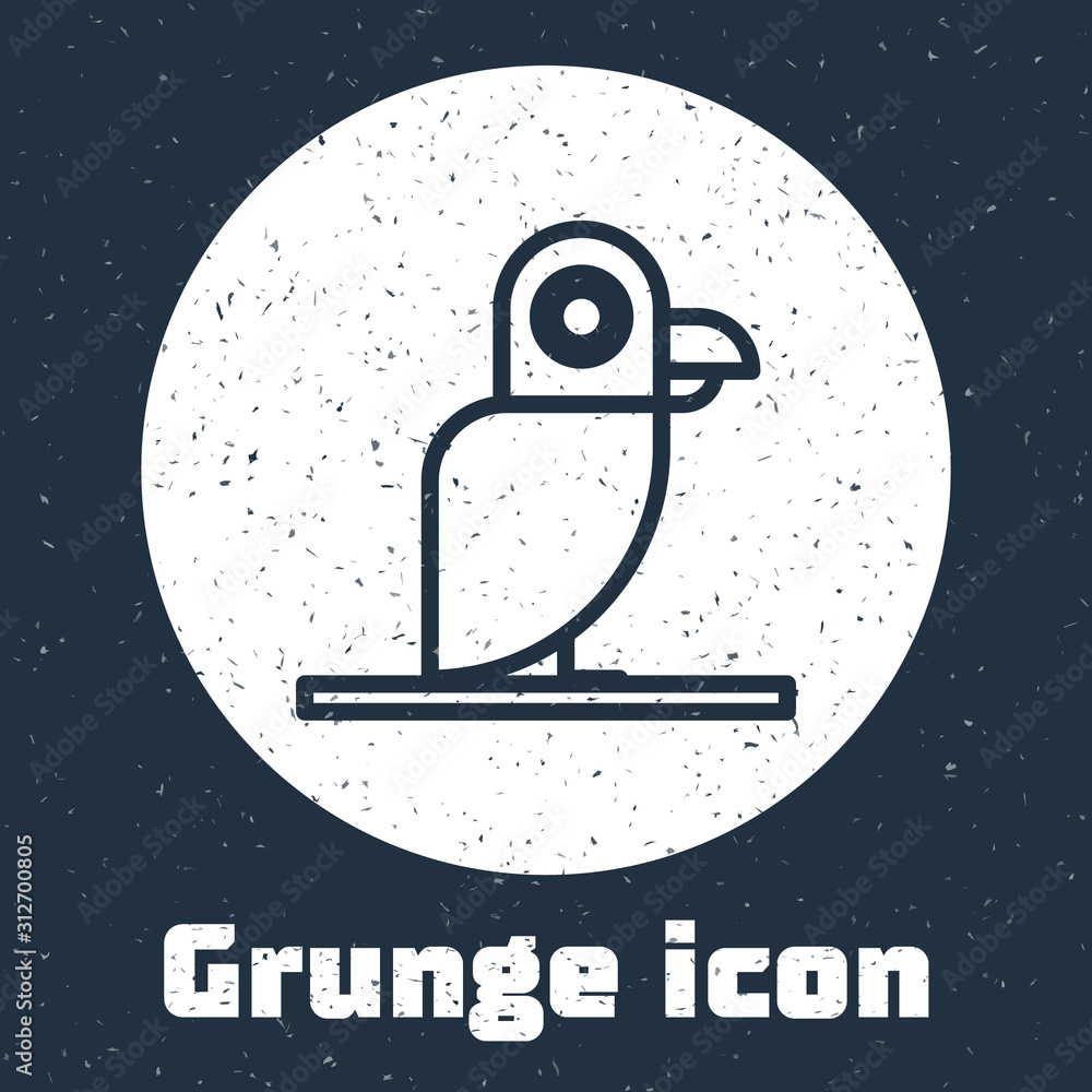 Sticker Grunge line Pirate parrot icon isolated on grey background. Monochrome vintage drawing. Vector Illustration