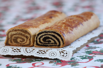 Homemade traditional poppy seed and walnut rolls for christmas holiday
