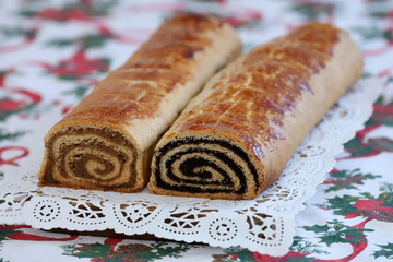 Homemade traditional poppy seed and walnut rolls for christmas holiday