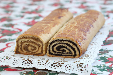 Homemade traditional poppy seed and walnut rolls for christmas holiday