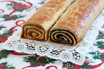 Homemade traditional poppy seed and walnut rolls for christmas holiday