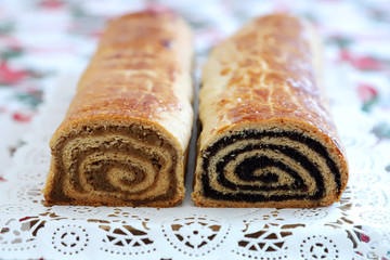 Homemade traditional poppy seed and walnut rolls for christmas holiday