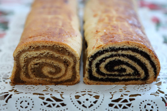 Homemade traditional poppy seed and walnut rolls for christmas holiday