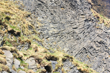 The texture of the basalt cave in Iceland closeup