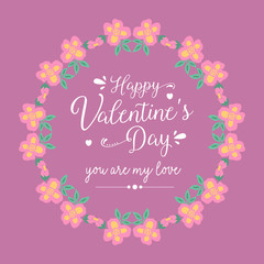 Happy valentine greeting card Design, with pink and unique yellow wreath frame. Vector