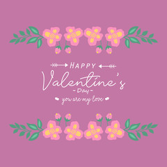 Beautiful pink and yellow floral frame, for romantic happy valentine greeting card design. Vector