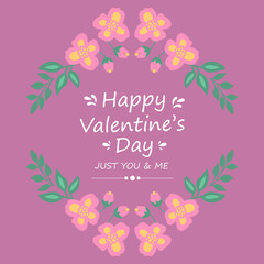Beautiful pink and yellow floral frame, for romantic happy valentine greeting card design. Vector