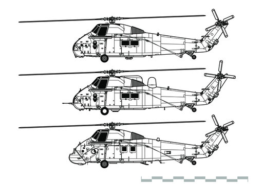 Westland Wessex. Vector drawing of military helicopter. Side view. Image for illustration.
