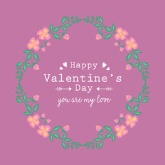Elegant greeting card for happy valentine, with seamless ornate leaf floral frame. Vector