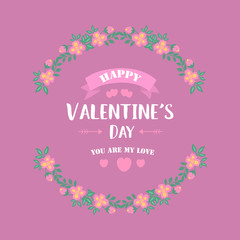 Obraz na płótnie Canvas Happy valentine invitation card wallpaper, with beautiful and elegant pink and yellow wreath frame. Vector