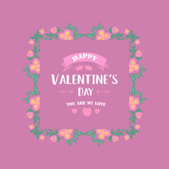 Beautiful frame with romantic leaf and flower, elegant magenta backdrop, for happy valentine invitation card design. Vector