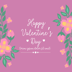 Beautiful frame with romantic leaf and flower, elegant magenta backdrop, for happy valentine invitation card design. Vector