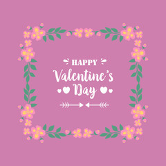 Cute pink and yellow floral frame, for happy valentine greeting card design. Vector