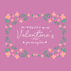 Fototapeta na wymiar Happy valentine invitation card template design, with seamless leaf and floral frame. Vector