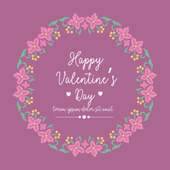 Obraz premium Elegant Happy valentine greeting card template design, with beautiful pink wreath frame. Vector