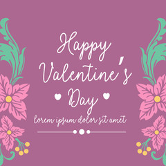 Invitation card of happy valentine, with beautiful and romantic pink wreath frame. Vector