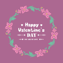 Fototapeta na wymiar Invitation card of happy valentine, with beautiful and romantic pink wreath frame. Vector
