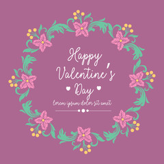 Elegant Happy valentine poster design, with leaf and unique pink wreath frame. Vector