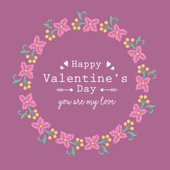 Elegant Happy valentine poster design, with leaf and unique pink wreath frame. Vector