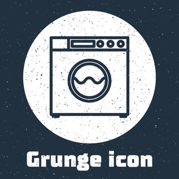 Grunge Line Washer Icon Isolated On Grey Background. Washing Machine Icon. Clothes Washer - Laundry Machine. Home Appliance Symbol. Monochrome Vintage Drawing. Vector Illustration