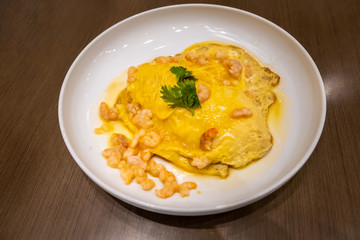 Omelette with Shrimp on Rice.